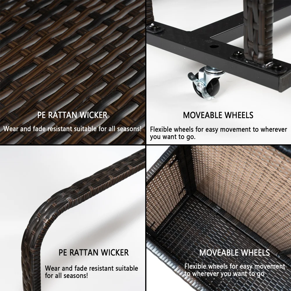 Outdoor Storage Solution with Convenient Mobility Poolside Float Storage Basket, PE Rattan Pool Caddy with Rolling Wheels - Image 4