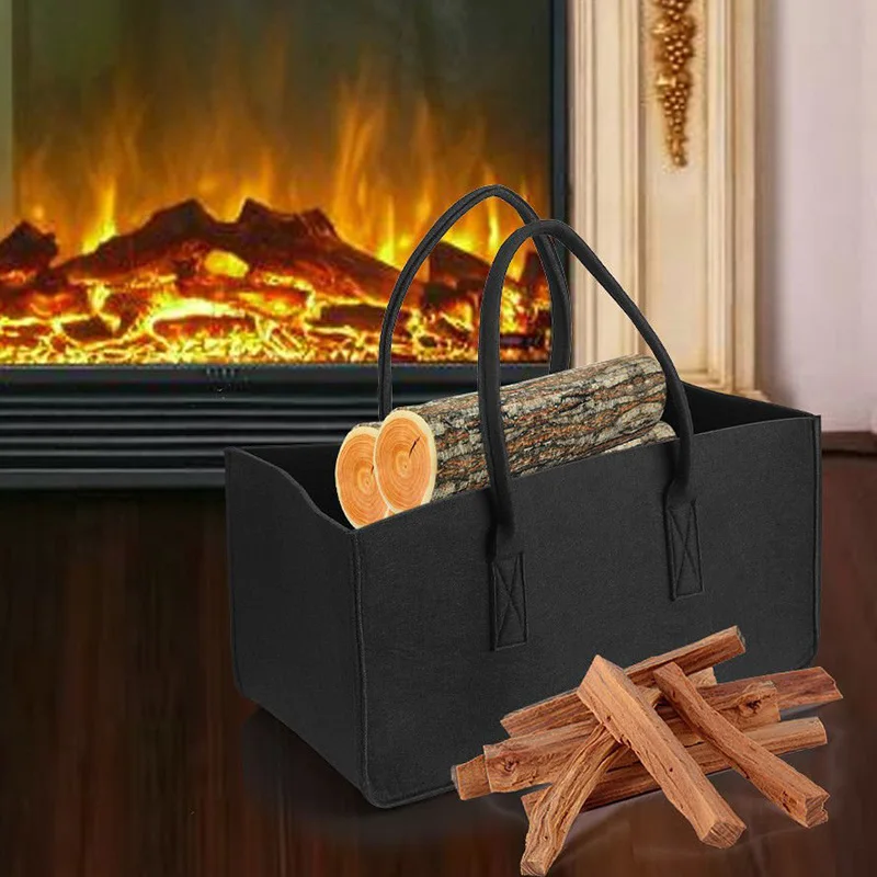 Fireplace Wood Felt Storage Bag Basket Magazine Rack Firewood Pocket,Felt Foldable Firewood Holder Basket Gray - Image 4
