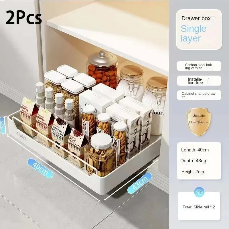 New Kitchen Storage Rack with Slide Rails Pull-out Kitchen Drawer Type Storage Tray Spice Box Storage Rack Cabinets Organizer - Image 8