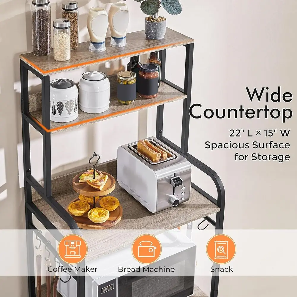 Gray 4-Tier Kitchen Baker's Rack with Storage Cabinet, Microwave Stand, Coffee Bar, and Spice Rack - Image 10