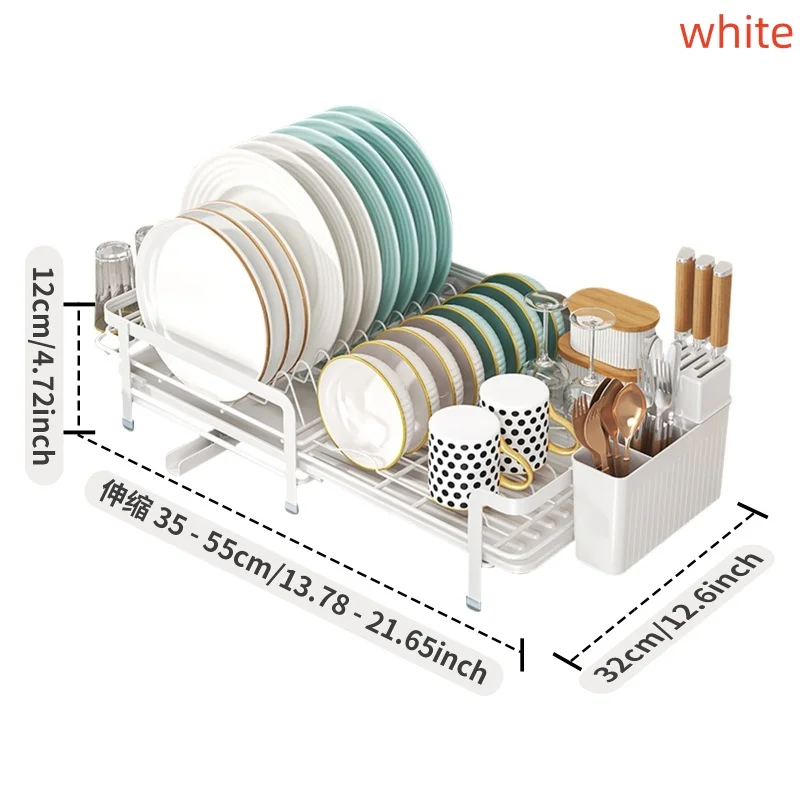 Expandable dish storage rack automatic draining rotatable drain rack adjustable counter organizer kitchen storage rack - Image 7