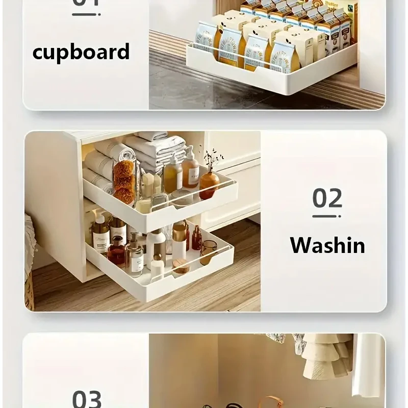 New Kitchen Storage Rack with Slide Rails Pull-out Kitchen Drawer Type Storage Tray Spice Box Storage Shelf Cabinets Organizer - Image 39