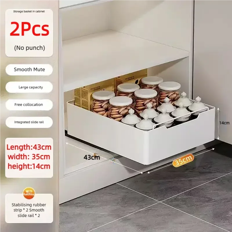 New Kitchen Storage Rack with Slide Rails Pull-out Kitchen Drawer Type Storage Tray Spice Box Storage Rack Cabinets Organizer - Image 24