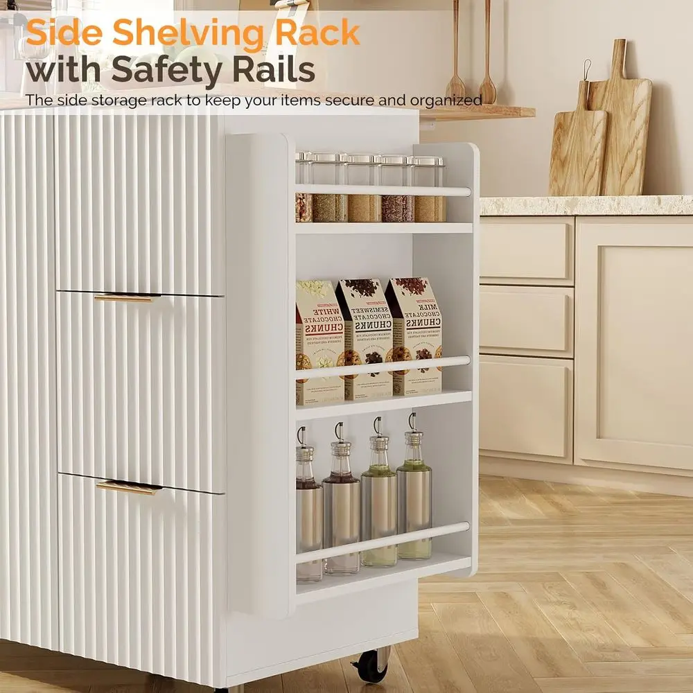 White Rolling Kitchen Island with Storage, 2 Drawers & 4 Doors, Adjustable Shelves - Image 6