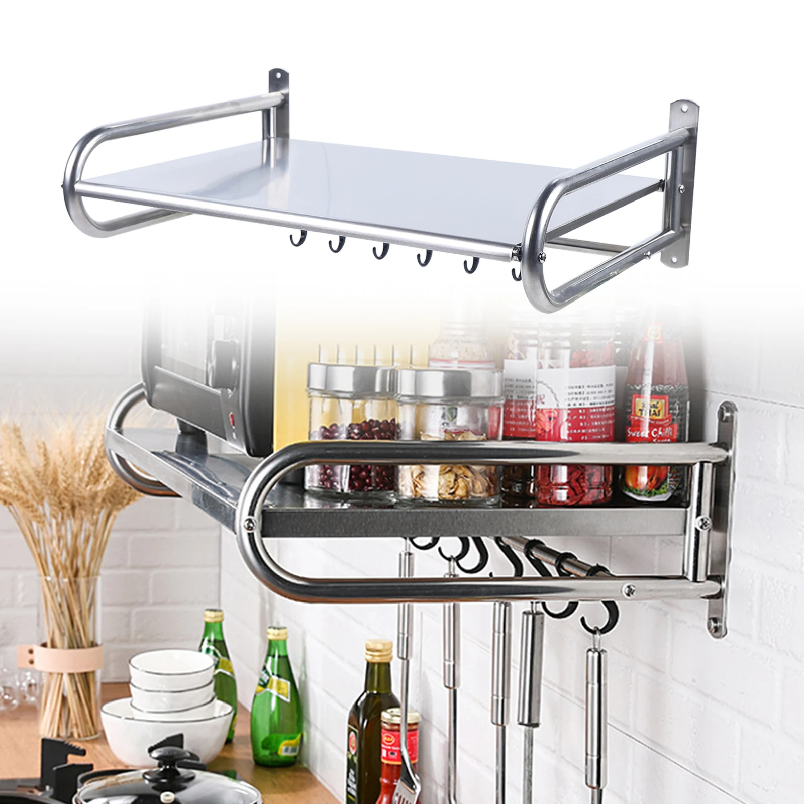 Microwave Oven Rack Stainless Steel Microwave Oven Shelf Wall-Mounted Kitchen Shelf Kitchen Shelves Counter - Image 4