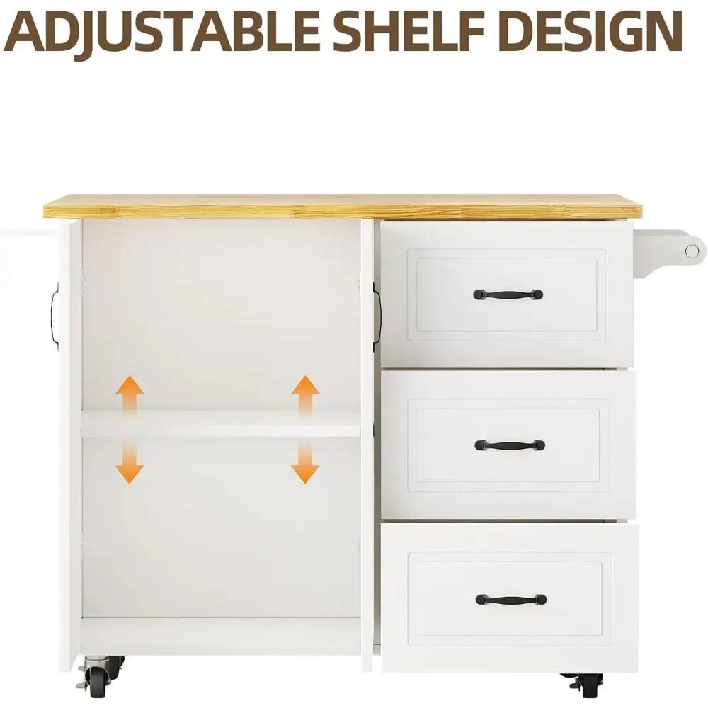 White Rolling Kitchen Island with Storage, Spice Rack, and Towel Bar - Image 11