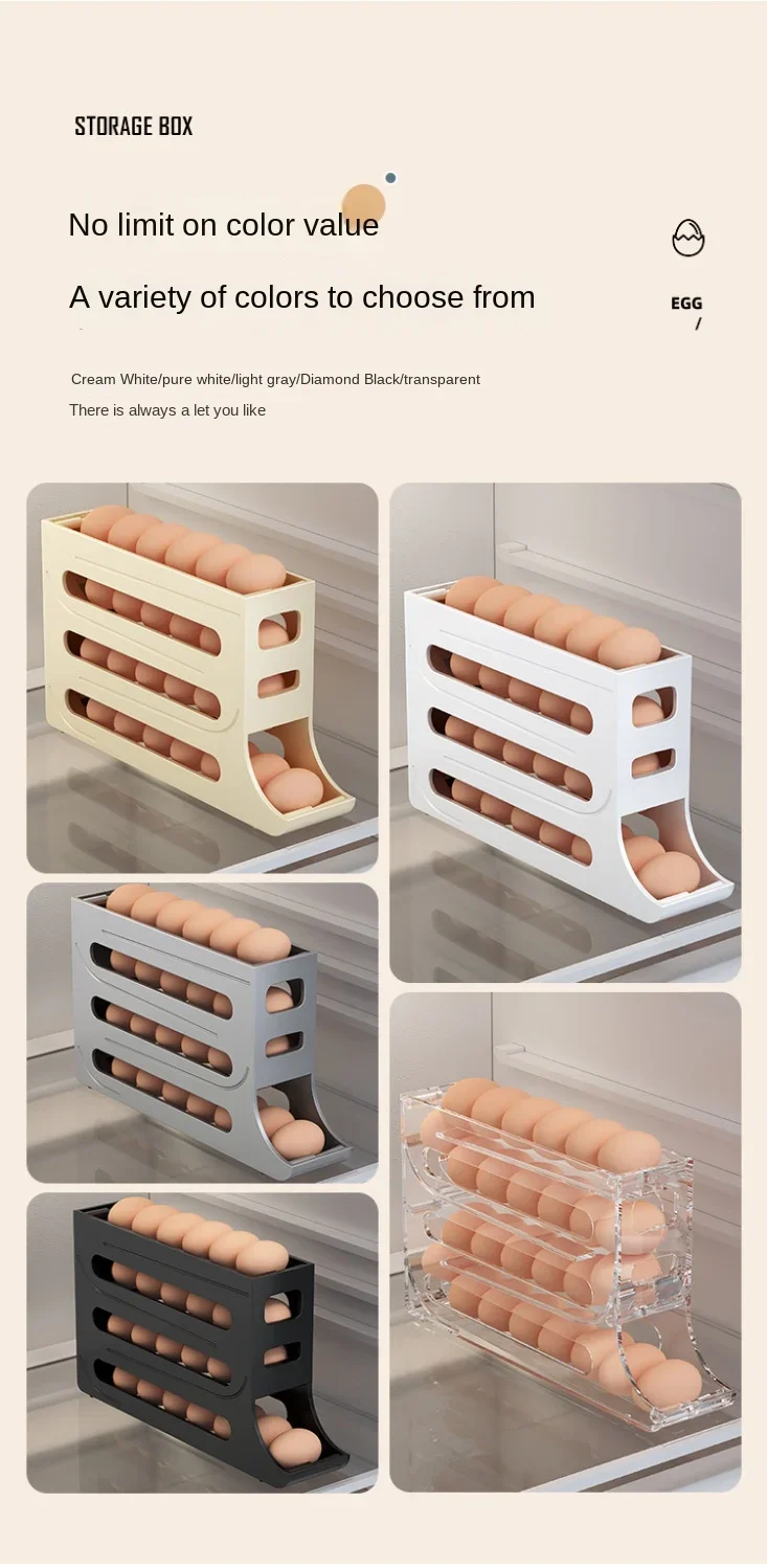 4 Layer Automatic Rolling Egg Dispenser Refrigerator Storage Box Fridge Organizer Rack for Kitchen - Image 15