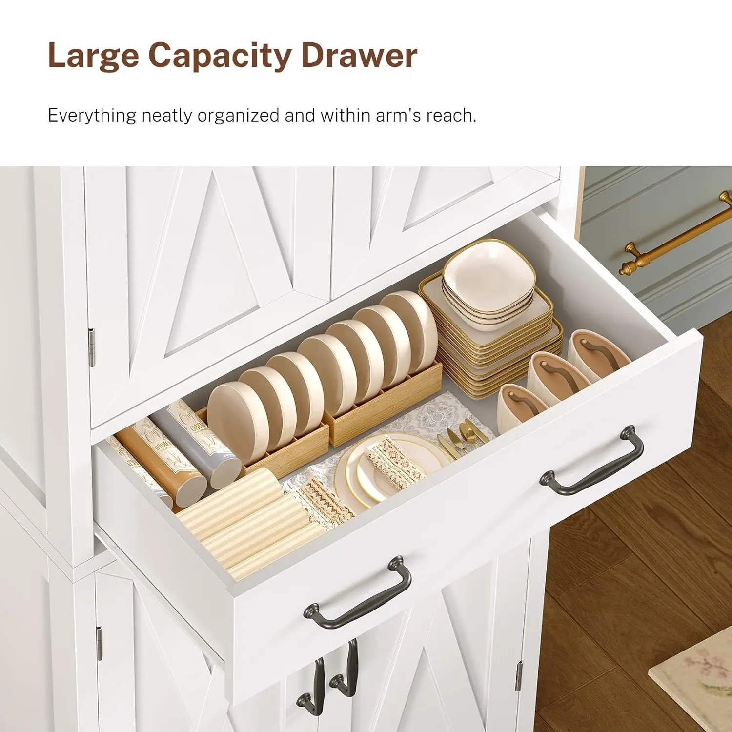 Tall Storage Cabinet with 2 Adjustable Shelves & Drawer 4-Door Pantry Bathroom Living Room Kitchen White Custom - Image 12