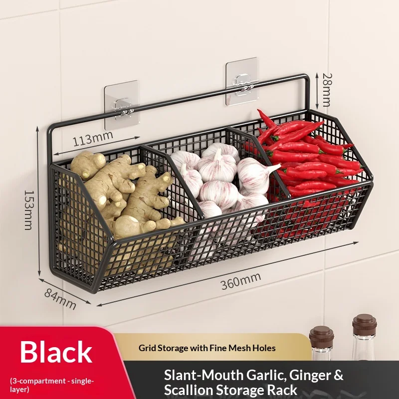 Storage Basket Free Punching Ginger Garlic Hanging Basket Kitchen Shelf Wall-mounted Condiment Frame Household Utensils - Image 8