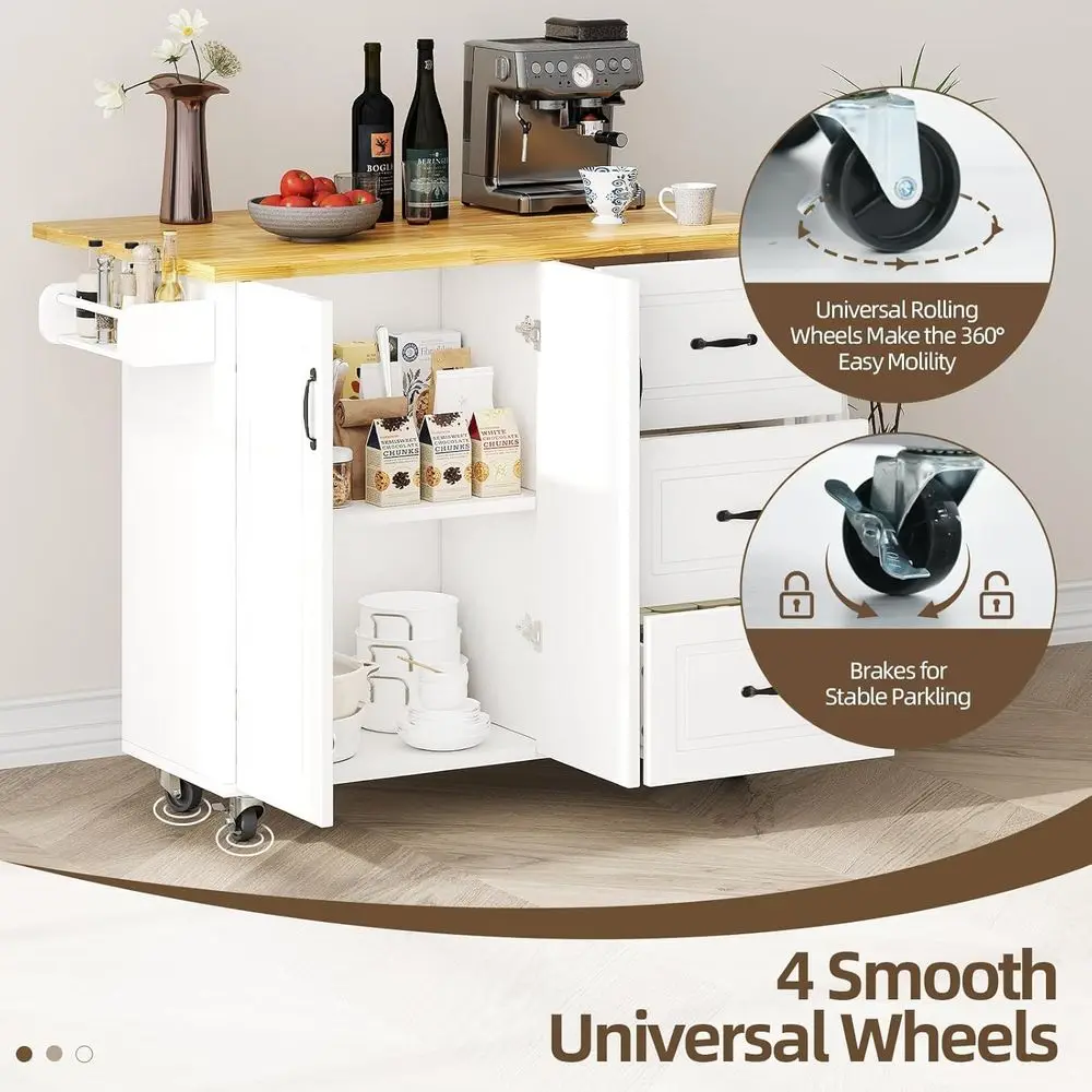 White Rolling Kitchen Island with Storage, Spice Rack, and Towel Bar - Image 12