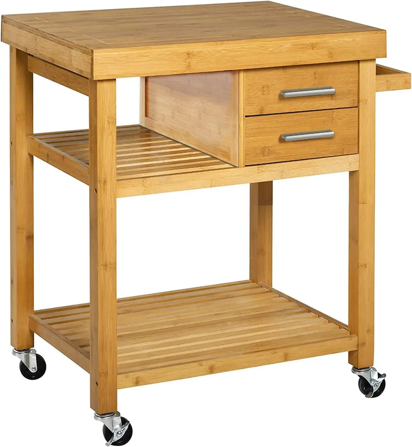 Home Aesthetics Rolling Kitchen Island Cart with Drawers Shelves, Butcher Block Food Prepping Cart Trolley on Wheels,Bamboo Wood - Image 2