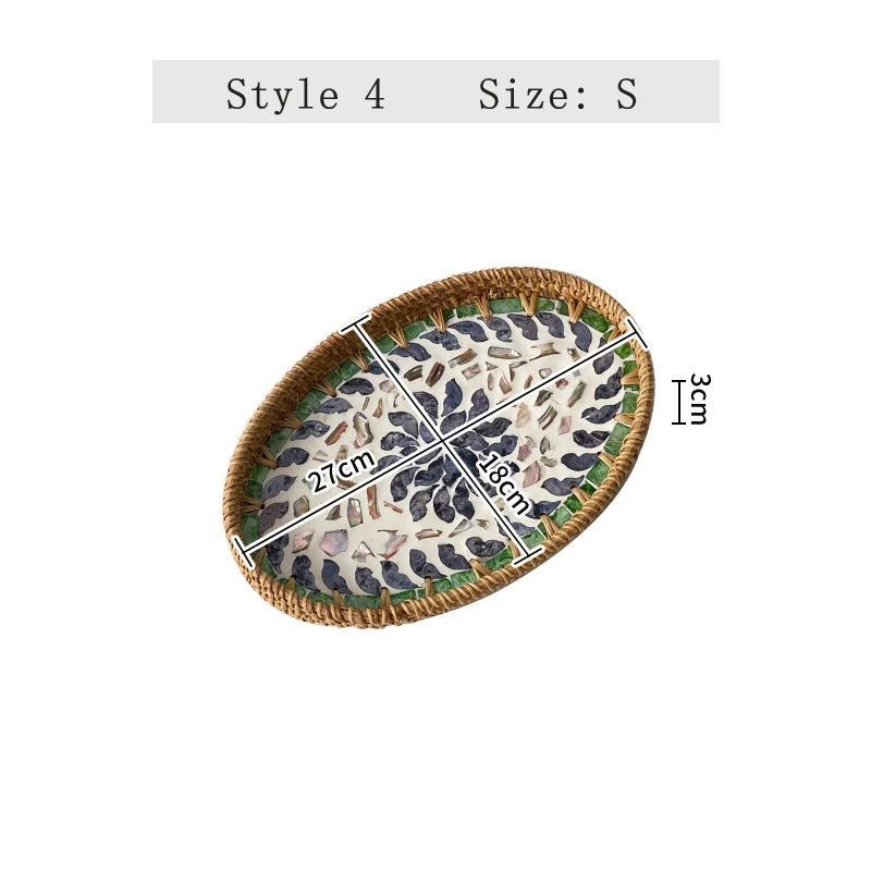 Handwoven Rattan Oval Tray with Shell Mosaic Inlay, Decorative Serving Tray for Coffee, Tea, Snacks, Bathroom Vanity Organizer - Image 13