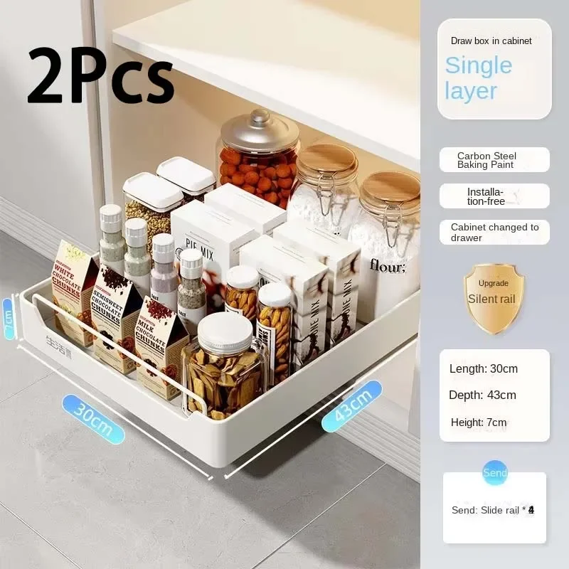 New Kitchen Storage Rack with Slide Rails Pull-out Kitchen Drawer Type Storage Tray Spice Box Storage Rack Cabinets Organizer - Image 9