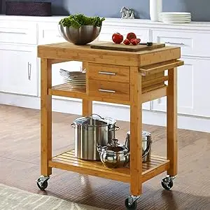 Home Aesthetics Rolling Kitchen Island Cart with Drawers Shelves, Butcher Block Food Prepping Cart Trolley on Wheels,Bamboo Wood - Image 8