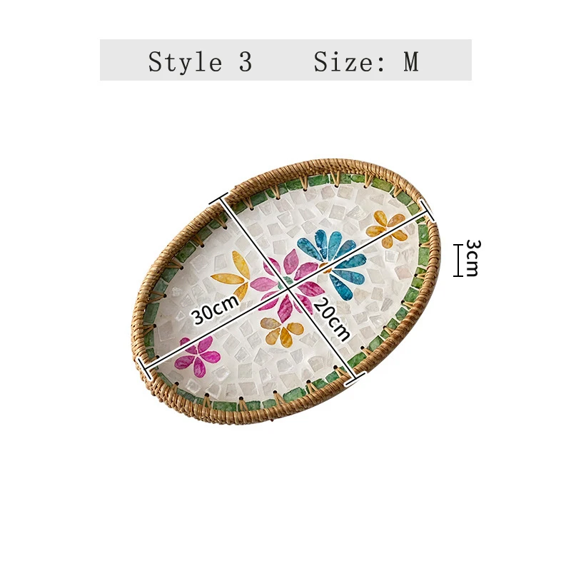 Handwoven Rattan Oval Tray with Shell Mosaic Inlay, Decorative Serving Tray for Coffee, Tea, Snacks, Bathroom Vanity Organizer - Image 15