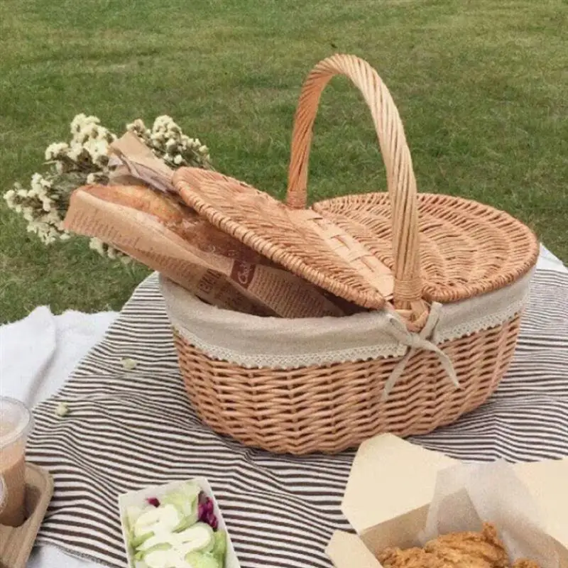 Picnic Fruit Storage Basket Easter Household Snack Container Wicker Basket with Lid Multi-function Wicker Basket Home Supply - Image 13