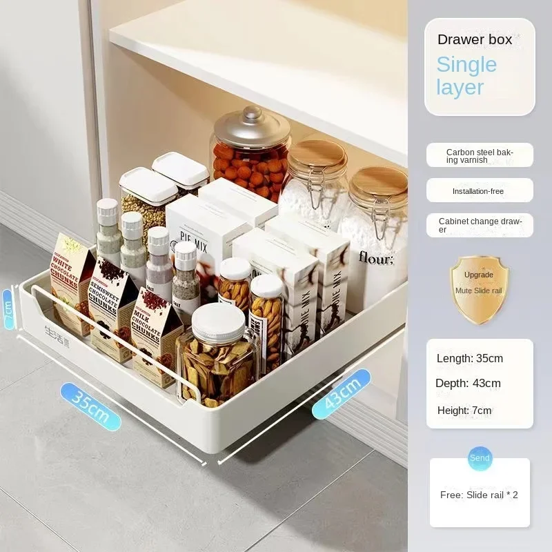 New Kitchen Storage Rack with Slide Rails Pull-out Kitchen Drawer Type Storage Tray Spice Box Storage Rack Cabinets Organizer - Image 17