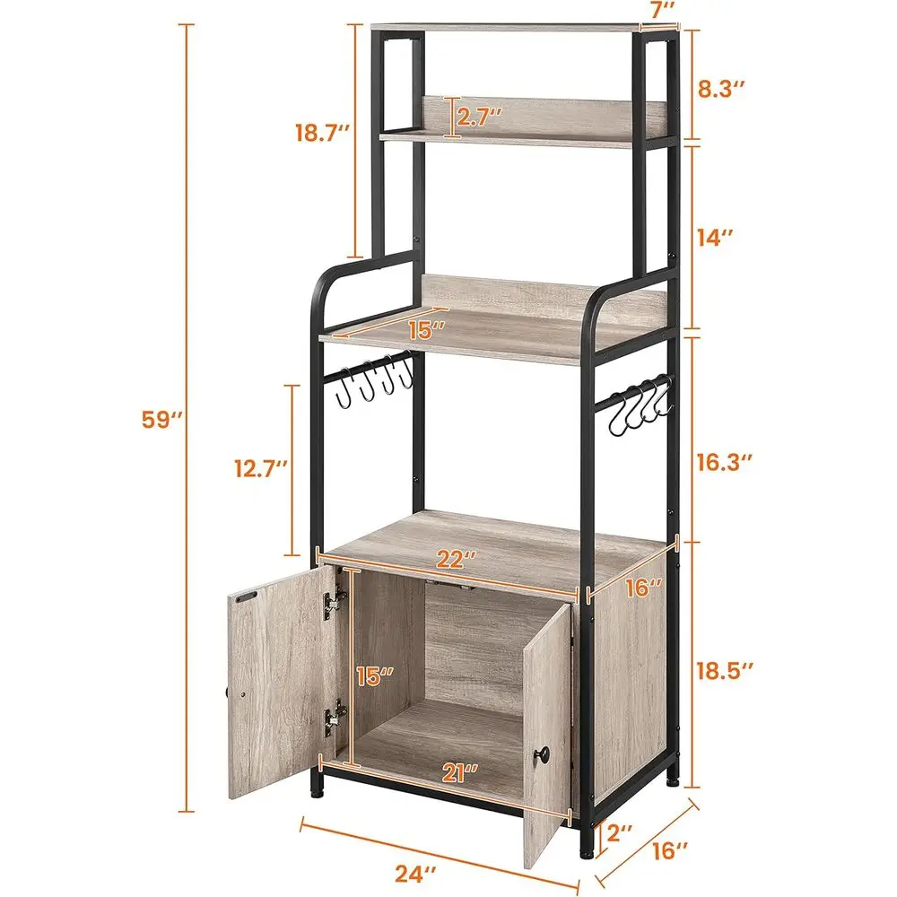 Gray 4-Tier Kitchen Baker's Rack with Storage Cabinet, Microwave Stand, Coffee Bar, and Spice Rack - Image 8