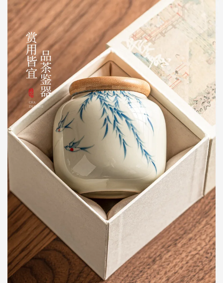 Warm Warbler, New Willow Grass Wood Grey Tea Sealed Ceramic Can High End Portable Small Moisture Proof Mini Storage Can - Image 13