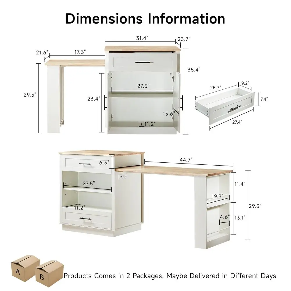 76 Kitchen Islands with Extendable Dining Table, 24 Island Table with DoubleSide Storage, Mobile Storage Islands Cart with Powe - Image 8