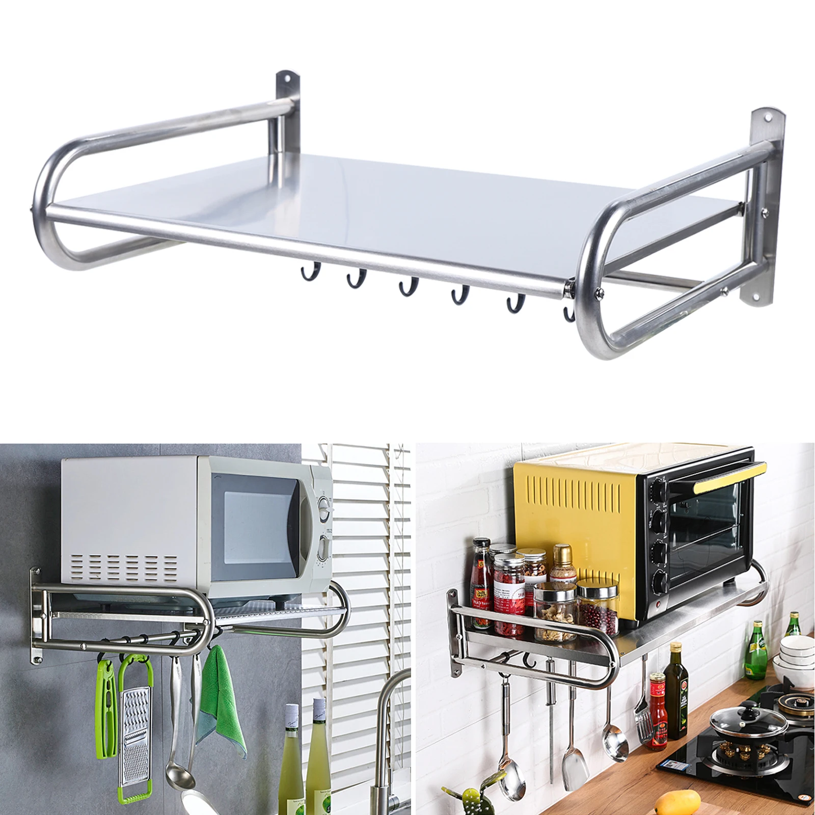 Microwave Oven Rack Stainless Steel Microwave Oven Shelf Wall-Mounted Kitchen Shelf Kitchen Shelves Counter - Image 9