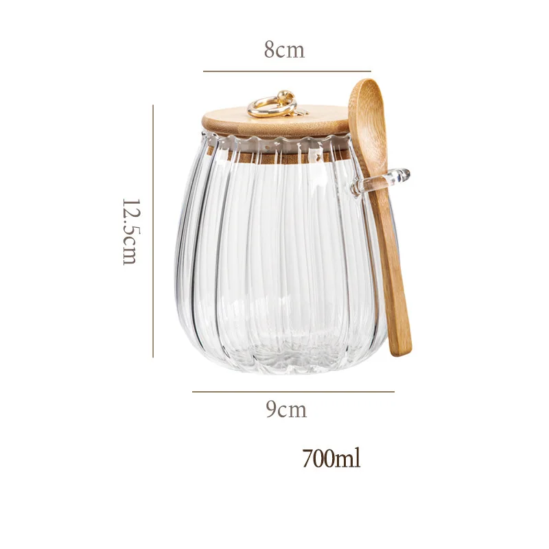 Food Container Kitchen Storage Bottles Glass Airtight Canister Grains Tea Coffee Beans Grains Candy Jars with Wood Lid and Spoon - Image 9