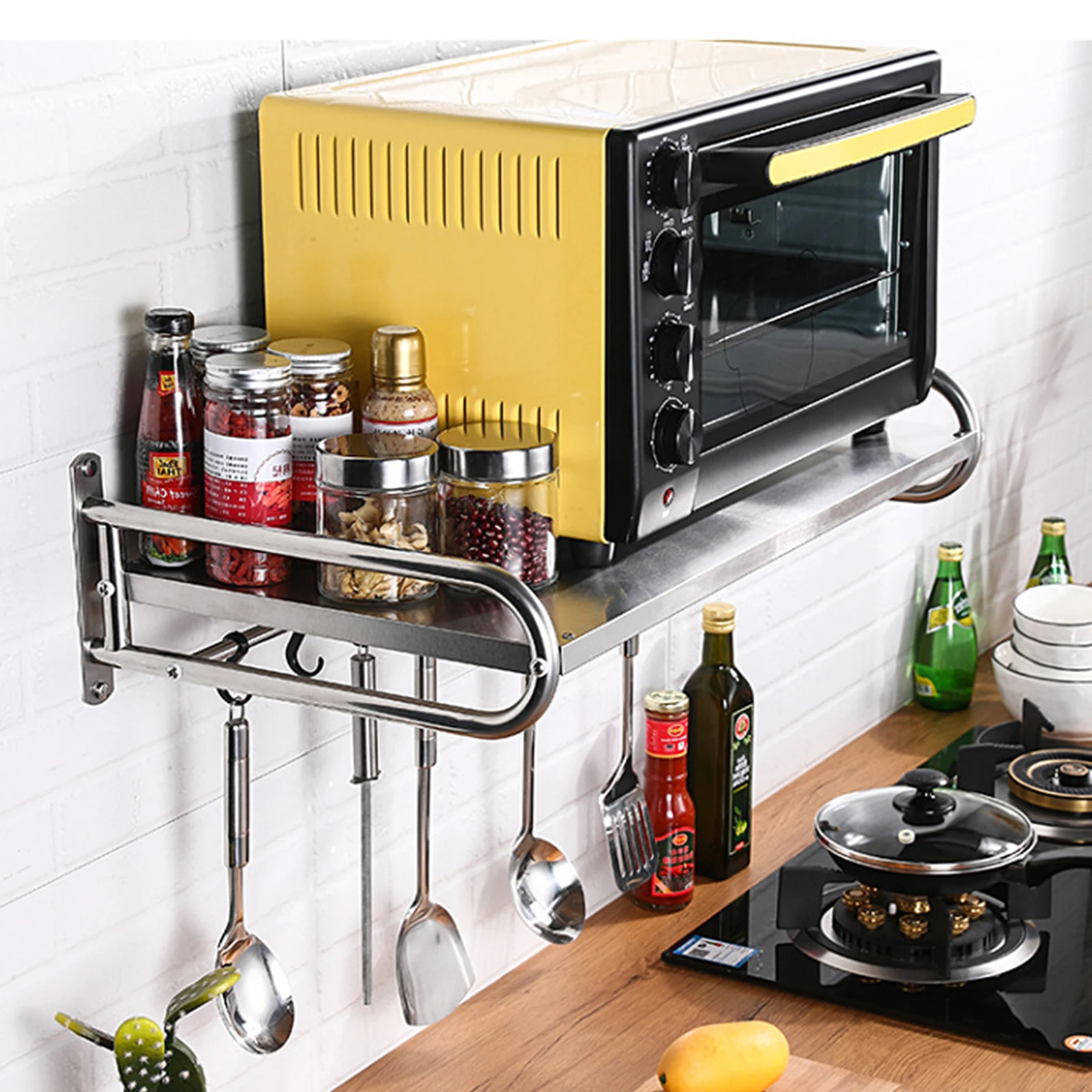 Microwave Oven Rack Stainless Steel Microwave Oven Shelf Wall-Mounted Kitchen Shelf Kitchen Shelves Counter - Image 2