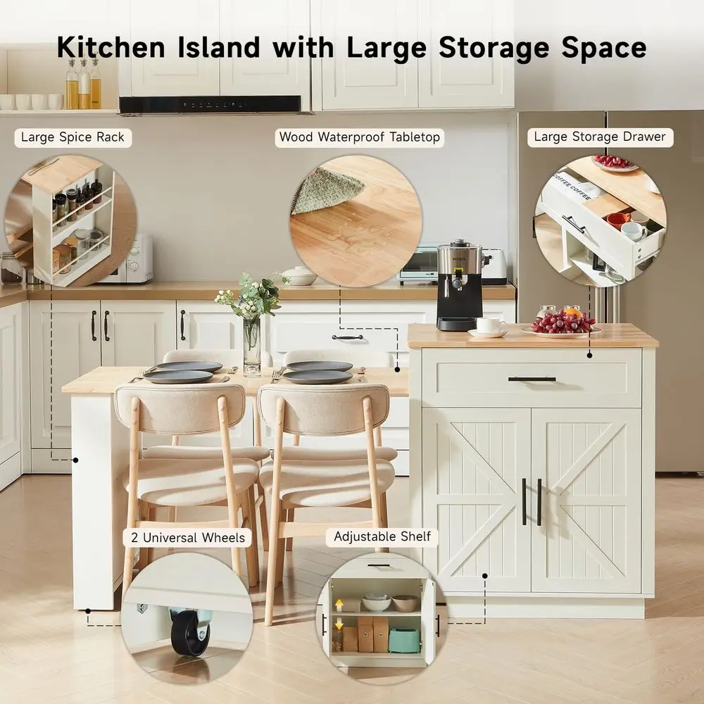 76 Kitchen Islands with Extendable Dining Table, 24 Island Table with DoubleSide Storage, Mobile Storage Islands Cart with Powe - Image 4