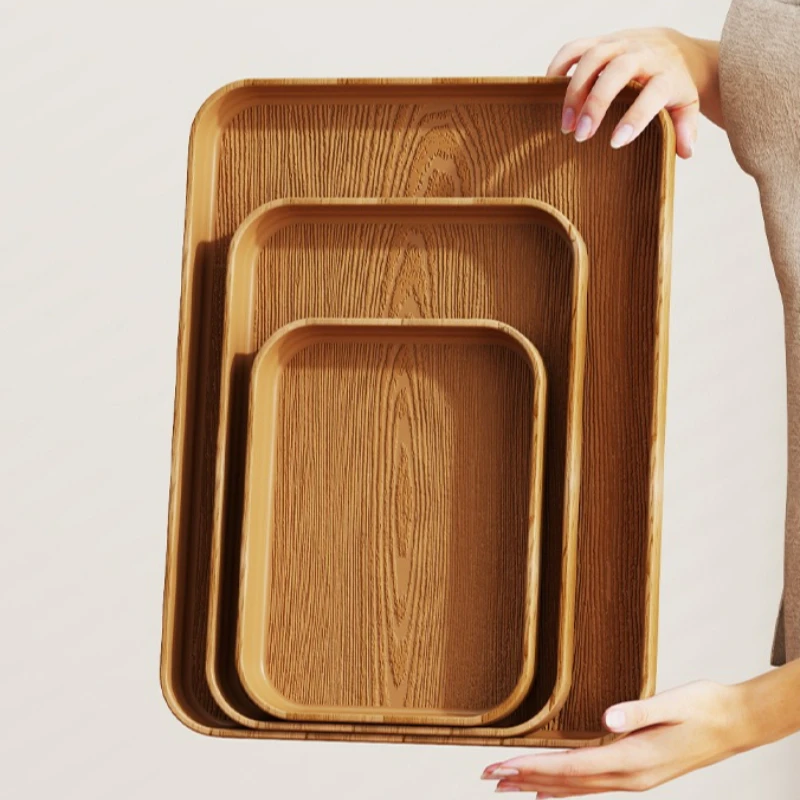 Extra-Thick Wood Grain Rectangular Serving Trays - Multi-Purpose Plates for Home Kitchen, Restaurant & Commercial Catering Use - Image 2