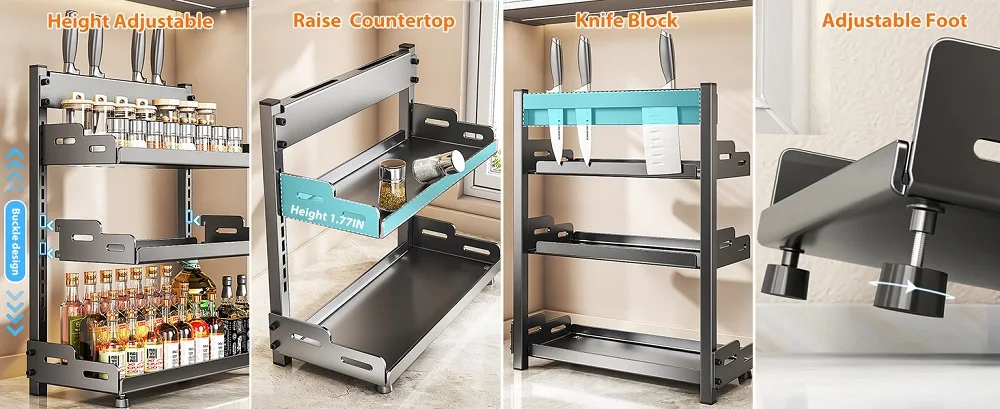 3 Tier Spice Storage Rack for Countertop Adjustable Spice Organization for Cabinet Kitchen Organizer Metal Shelf Black - Image 17