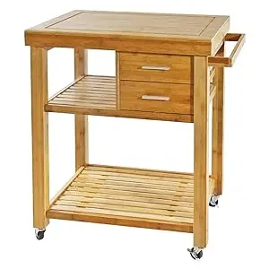 Home Aesthetics Rolling Kitchen Island Cart with Drawers Shelves, Butcher Block Food Prepping Cart Trolley on Wheels,Bamboo Wood - Image 9