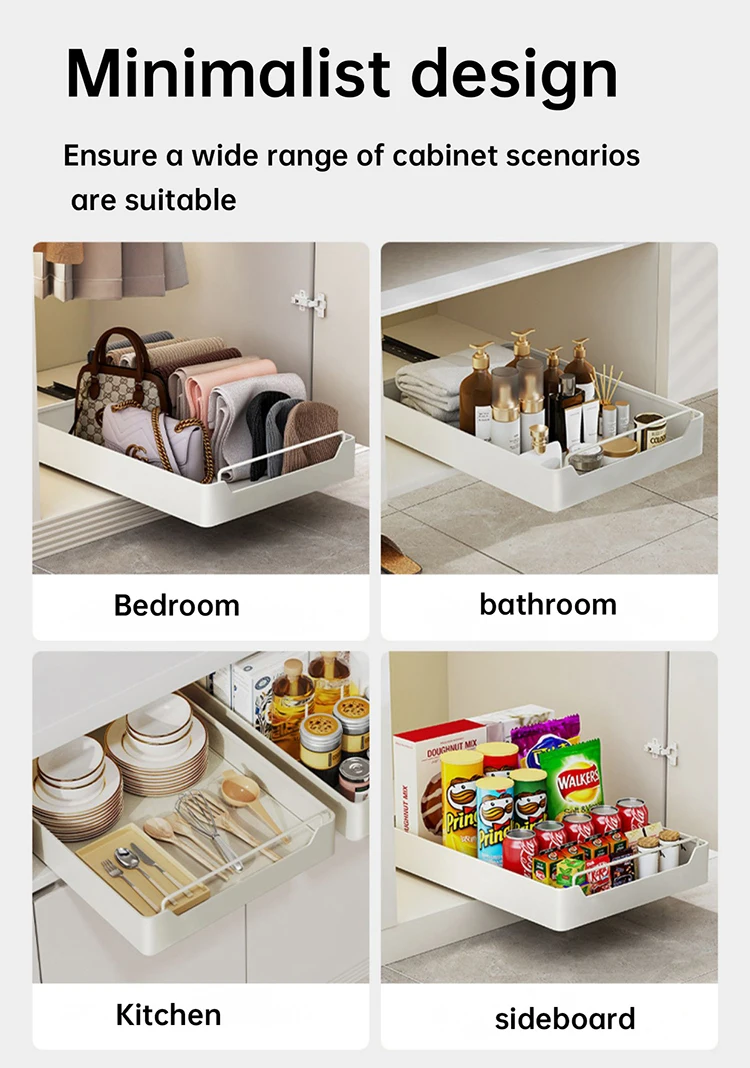 Kitchen Storage Box with Sliding Rail Pull-out Cabinet Storage Rack Spice Pantry Shelves Drawer Kitchen Organizer Basket - Image 22