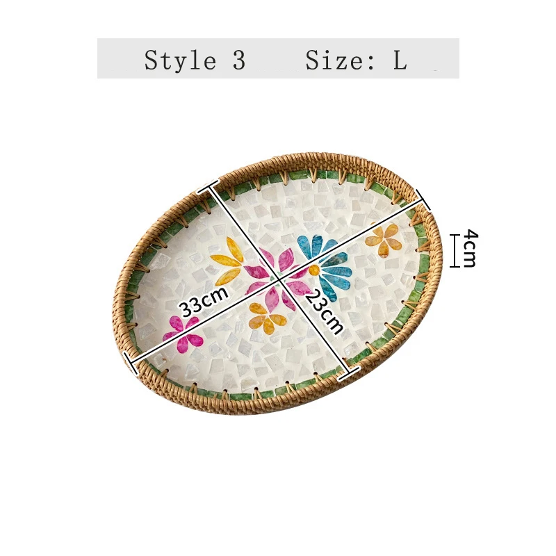 Handwoven Rattan Oval Tray with Shell Mosaic Inlay, Decorative Serving Tray for Coffee, Tea, Snacks, Bathroom Vanity Organizer - Image 16