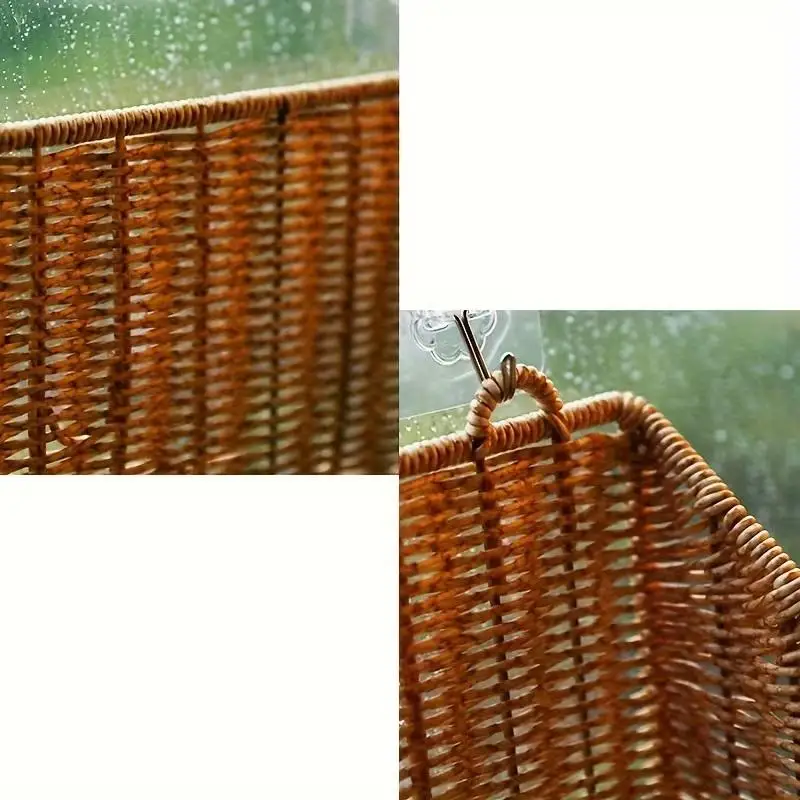 Woven Rattan Wall Storage Baskets | Adhesive Hook Hanging Shelves for Bathroom/Kitchen Organization - Image 5