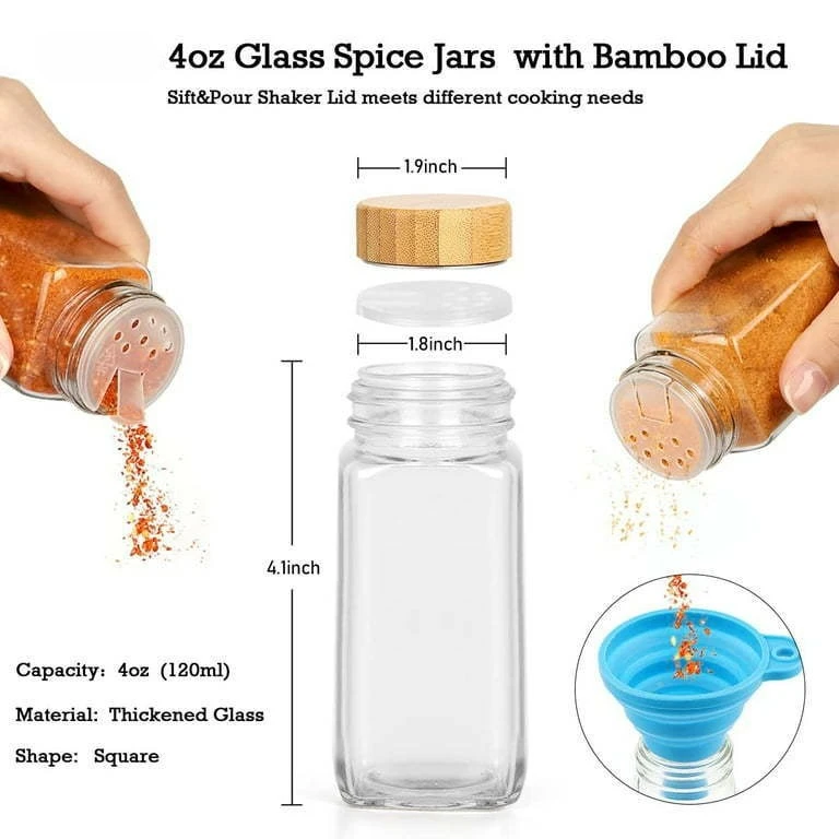 12Pcs Glass Spice Jars with Bamboo Lid Kitchen Glass Jars Spice Jar Set Seasoning Jars Organizer Storage Bottles for Spice Rack - Image 9