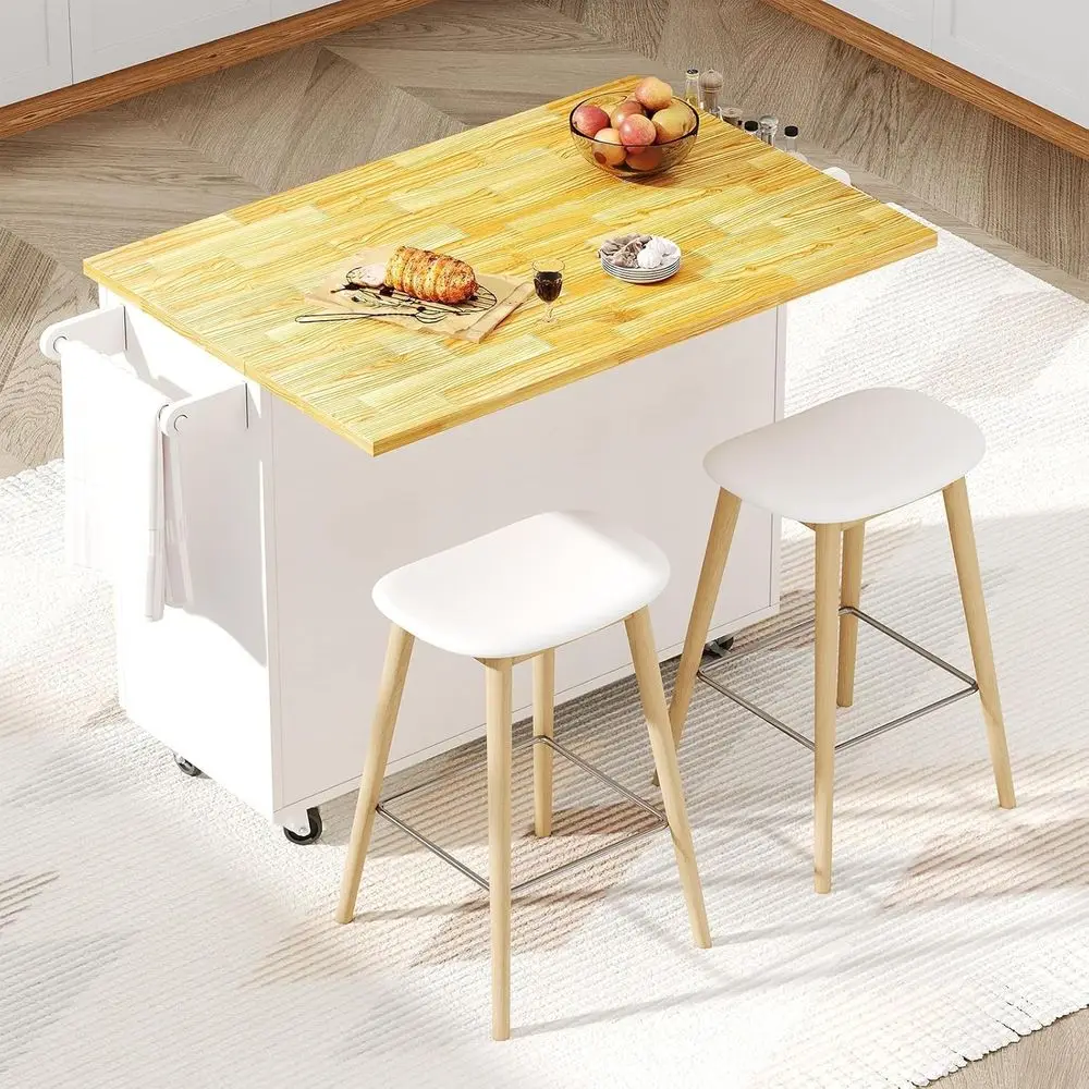 White Rolling Kitchen Island with Storage, Spice Rack, and Towel Bar - Image 13