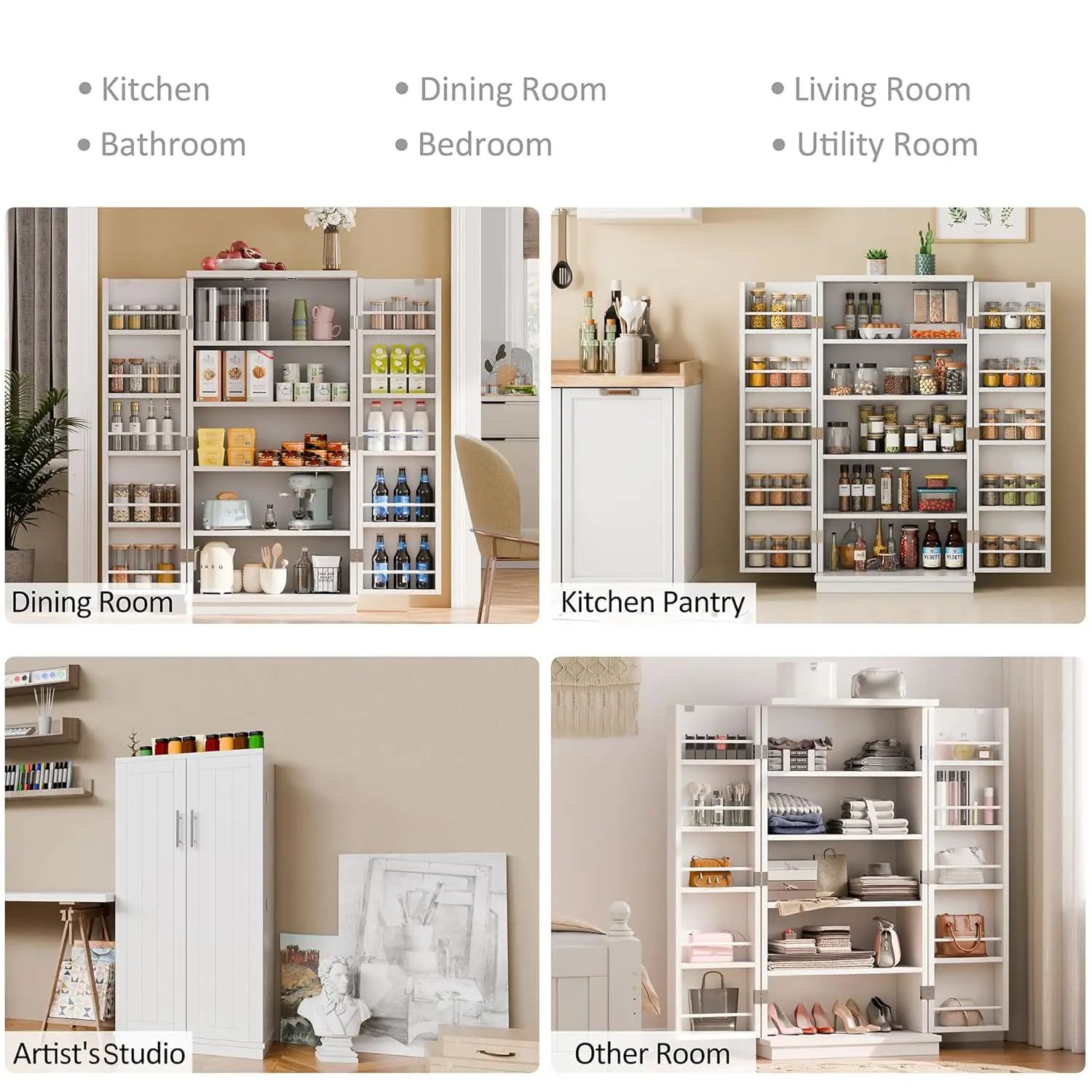 47" Freestanding Kitchen Pantry Cabinet Adjustable Shelves Buffet Cupboard Storage Kitchen Dining Room, Custom - Image 14