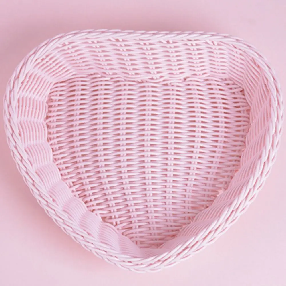New Hand Woven Imitation Rattan Basket Plastic Heart Shape Wicker Basket Storage Basket Photo Props - Image 18