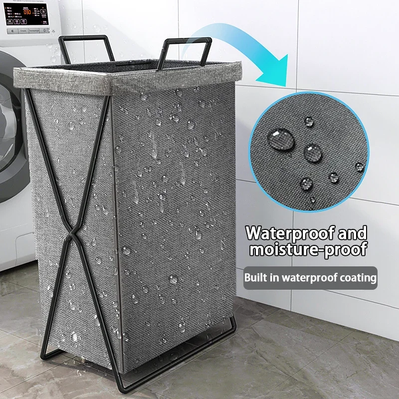 Foldable Fabric Laundry Hamper - Large Capacity Storage Basket with Metal Frame, for Bedroom, Bathroom & Home Organizing (Gray/B - Image 6