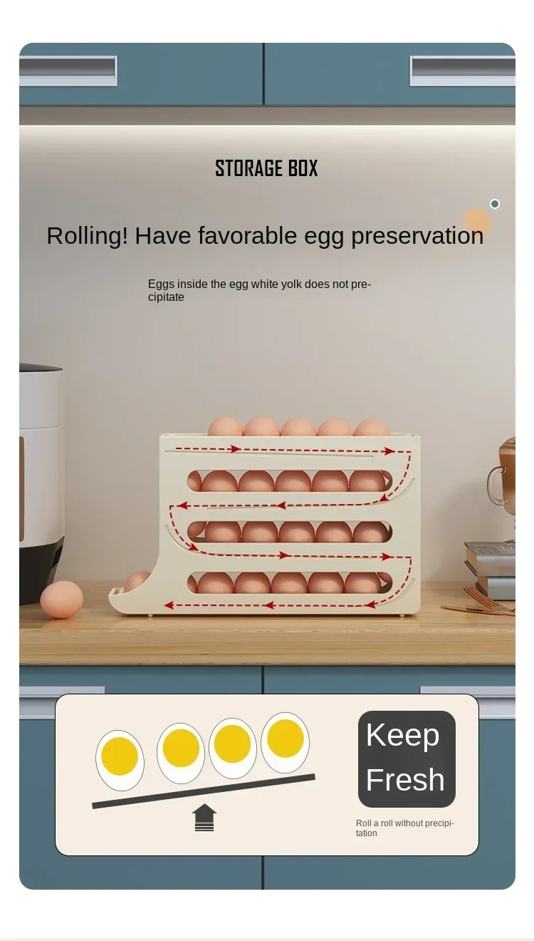 4 Layer Automatic Rolling Egg Dispenser Refrigerator Storage Box Fridge Organizer Rack for Kitchen - Image 11
