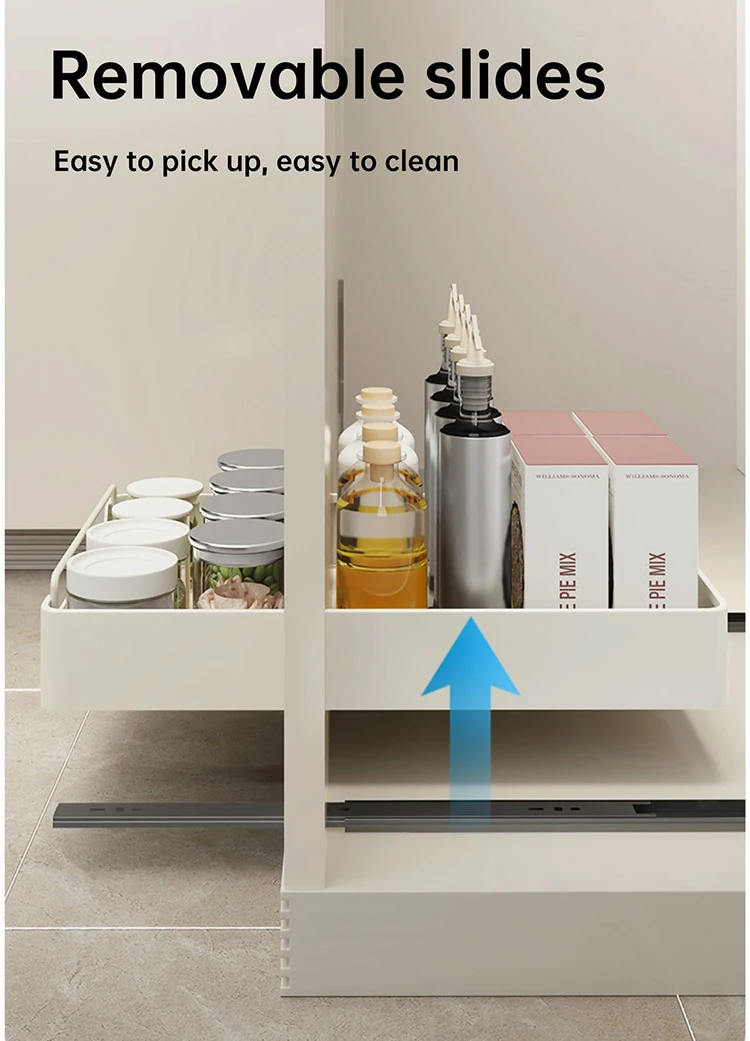 Kitchen Storage Box with Sliding Rail Pull-out Cabinet Storage Rack Spice Pantry Shelves Drawer Kitchen Organizer Basket - Image 19