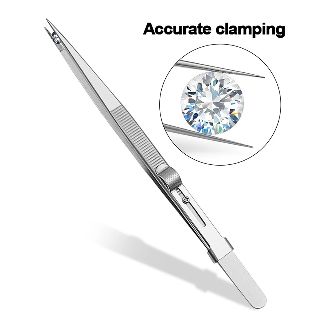 Adjustable Self Clamping Tweezers Jewelry Making Tool Slide Lock Stainless Steel Tweezers Electronic Component Repair Tools - Image 12