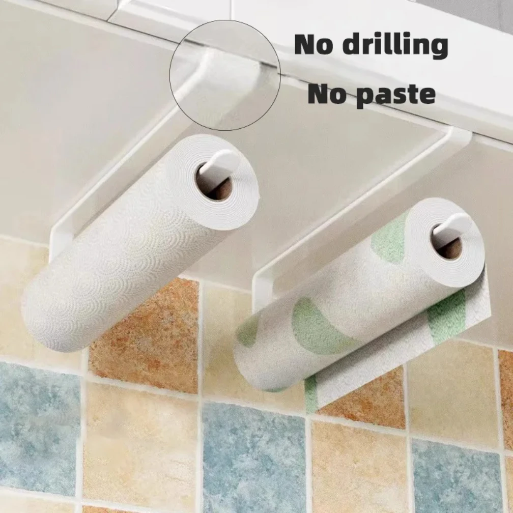 No Punching Kitchen Paper Towel Holder Cabinet Hanger Wall Mounted Toilet Roll Storage Rack Bathroom Accessories - Image 3