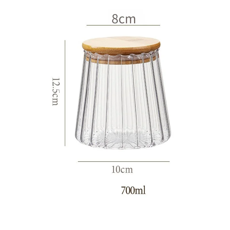 Food Container Kitchen Storage Bottles Glass Airtight Canister Grains Tea Coffee Beans Grains Candy Jars with Wood Lid and Spoon - Image 8