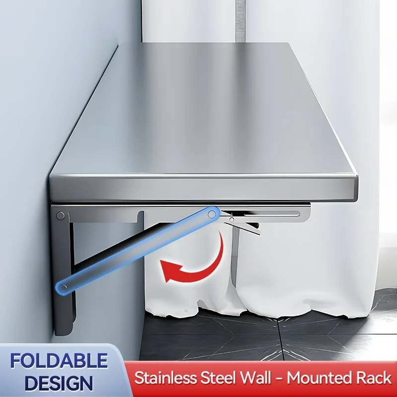 Stainless Steel Wall-Mounted Shelf - Foldable Space-Saving Design, Rust-Resistant & Easy To Clean, 4-Tier Kitchen Storage Rack