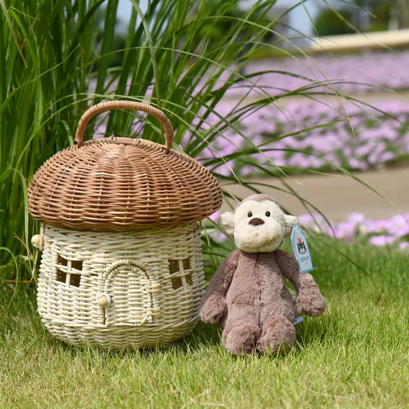 Rattan Woven Mushroom Basket Summer Portable Children Woven Bags Outdoor Vacation Picnic Baskets Kids Toy Sundries Organizer - Image 12