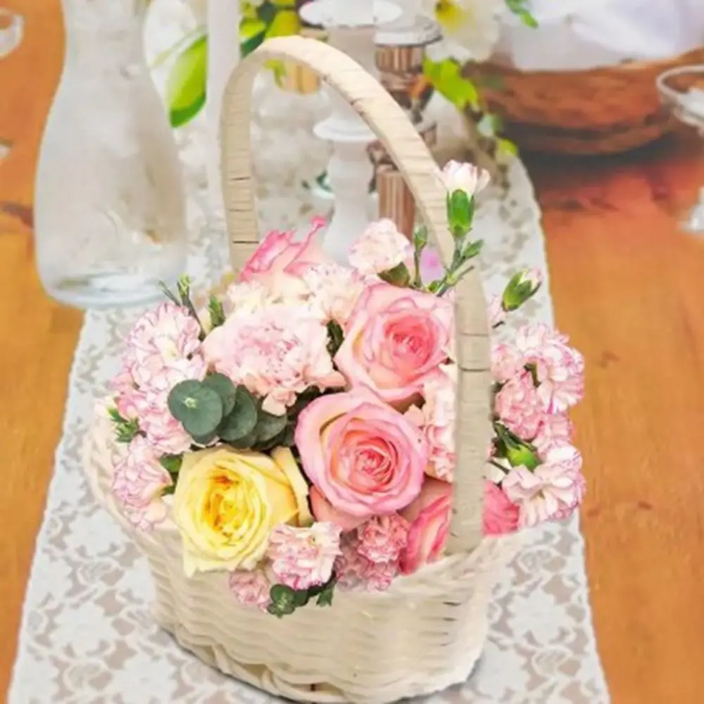 Beautiful Hand Made Flower Storage Basket Hand-Woven 3 Shapes Wicker Flower Basket Shopping Storage Hamper Basket - Image 12