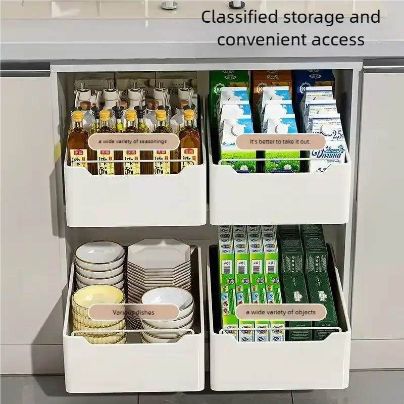 New Kitchen Storage Rack with Slide Rails Pull-out Kitchen Drawer Type Storage Tray Spice Box Storage Rack Cabinets Organizer - Image 4