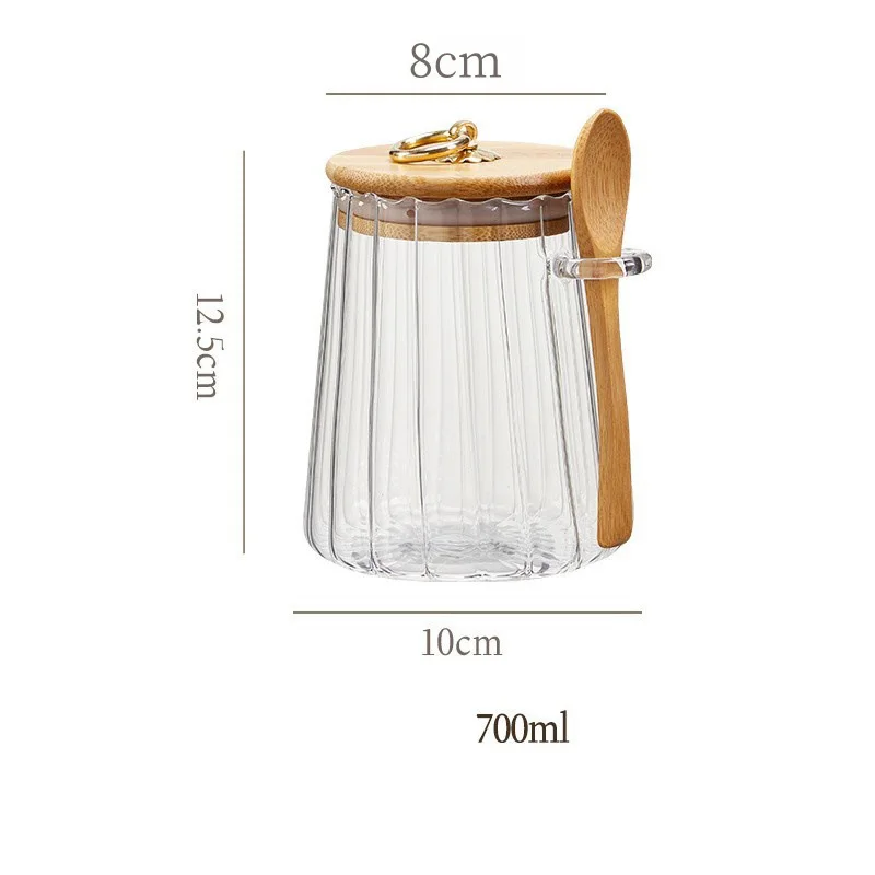 Food Container Kitchen Storage Bottles Glass Airtight Canister Grains Tea Coffee Beans Grains Candy Jars with Wood Lid and Spoon - Image 10