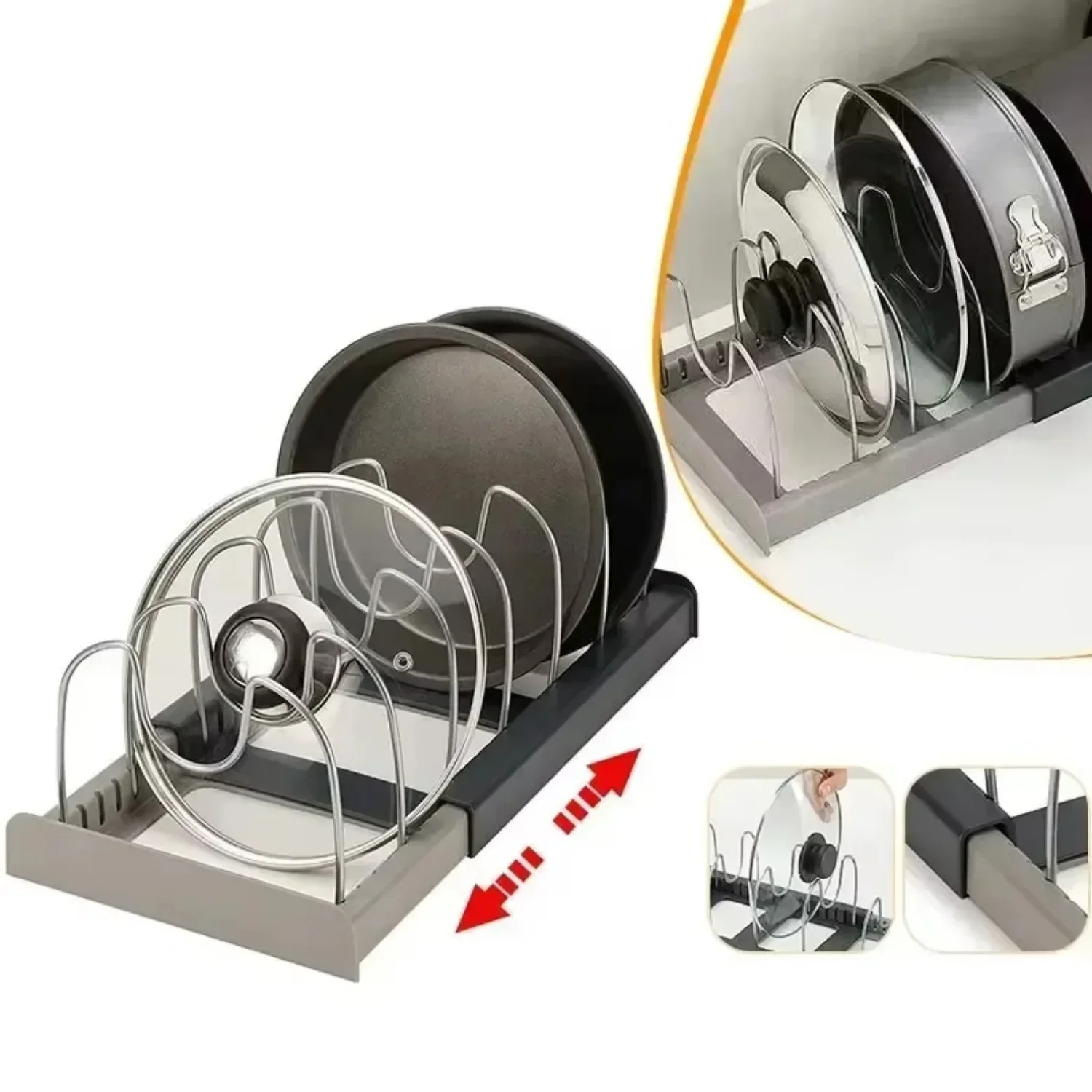 Expandable Pots and Pans Storage Rack for Cabinets Pot and Lid Holder with 6 Adjustable Shelves for Kitchen Organization Tools - Image 2
